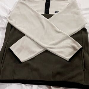 Lands' End Cream and Black Fleece Pullover